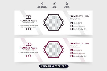 Corporate business email signature design with dark colors on a white background. Professional email footer and signature template for social media cover. Elegant email signature with creative shapes.