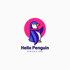 Vector Logo Illustration Hello Penguin Mascot Cartoon Style