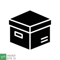 Box icon. Simple solid style. Package, parcel, post, collection, storage, packaging, cargo, carton, cardboard, delivery concept. Glyph vector illustration isolated on white background. EPS 10.