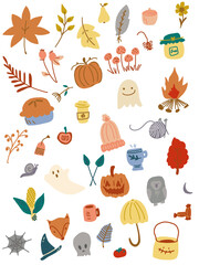 Set of Autumn vibe cliparts in png, leaves, pumpkin and other autumn stuffs