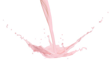 Pink milk splash isolated on white background.