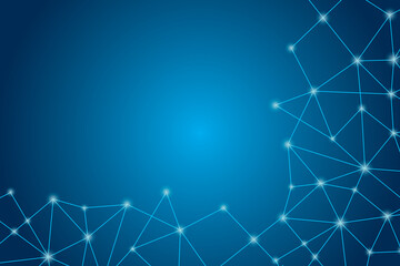Connection lines with dots and light on dark blue background. Connected or communication of technology network. copy space for the text. illustration design style .