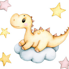 dinosaur on cloud children's illustration