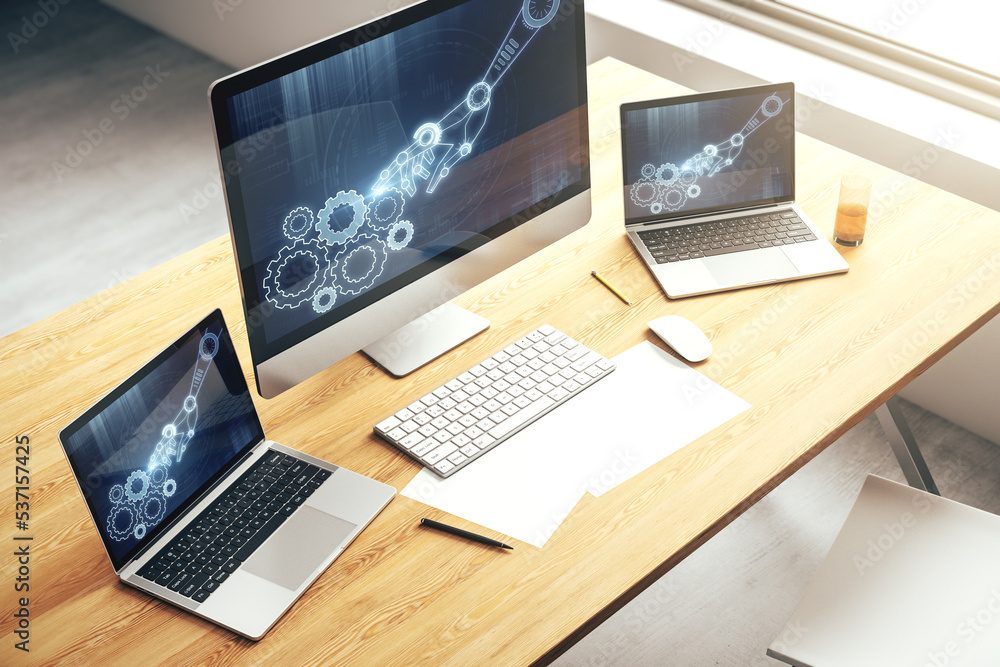 Leinwandbilder creative concept of robotics technology on modern laptop screen. robot development and automation co
