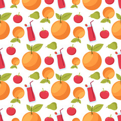 Vegetarian, Fruit and Vegetables Seamless Pattern Design with Fresh, Organic and Natural Food in Hand Drawn Flat Cartoon Background Illustration