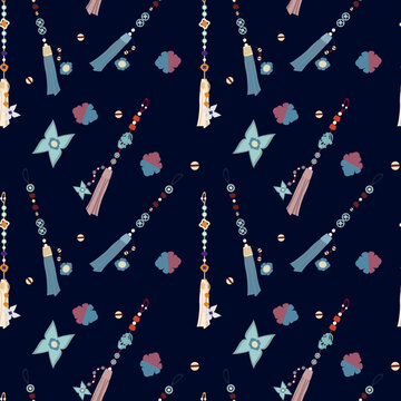 Hanbok decoration seamless pattern. Korean traditional accessories.