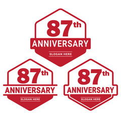 Set of 87 years Anniversary logotype design. 87th birthday celebration logo collection. Set of anniversary design template. Vector illustration.	