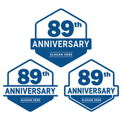 Set of 89 years Anniversary logotype design. 89th birthday celebration logo collection. Set of anniversary design template. Vector illustration.	