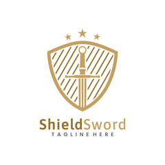 Sword Shield Armor with simple style for Secure Logo design vector