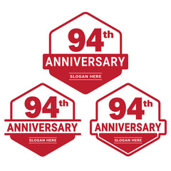 Set of 94 years Anniversary logotype design. 94th birthday celebration logo collection. Set of anniversary design template. Vector illustration.	