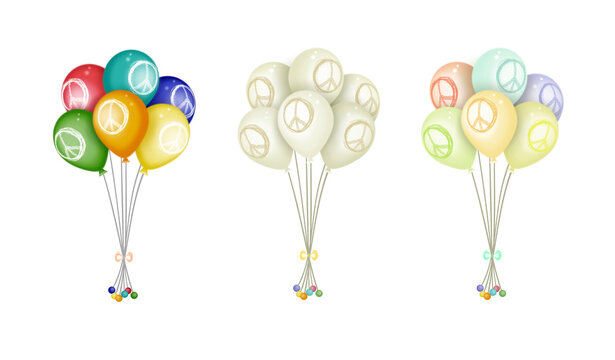 Fly around the world, Set of balloons, Peace signs, Peace symbols