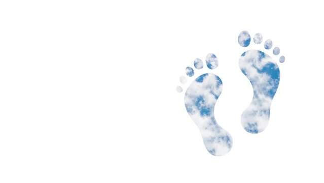 Animated silhouettes of footsteps in the sky as human footprint concept 4k.