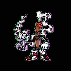 Fototapeta na wymiar blunt character cartoon mascot smoking blunt from weed flower nug cannabis marijuana