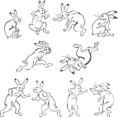 鳥獣戯画のウサギのベクターイラストセット