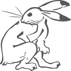 鳥獣戯画のウサギのベクターイラスト
