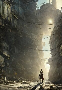Robot cyborg Fallout style apocaliptic