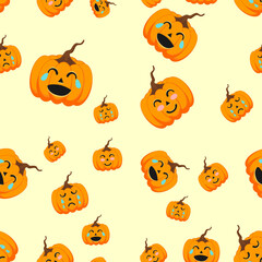 seamless pattern funny pumpkin face. cute halloween design
