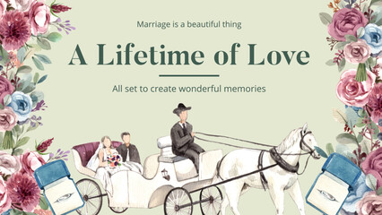 Blog banner template with cozy chic wedding concpet,watercolor style