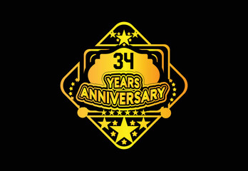 34 years anniversary logo and sticker design template