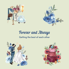 Bouquet template with cozy chic wedding concpet,watercolor style