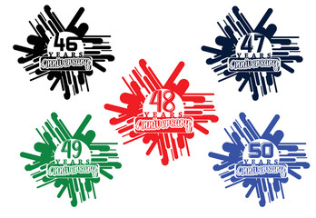 46 to 50 years anniversary logo and sticker design bundle