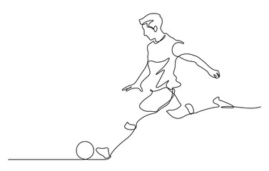 continuous line drawing of man shooting football vector illustration for advertising,celebration,document, application, website, web, mobile app, printing, banner, logo, poster design, etc. © dhtgstockphoto