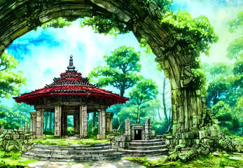 Obraz premium Round open air temple in a forested area