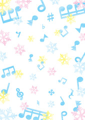 雪の結晶と音符の背景② カラフル 縦