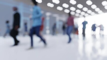 abstract background of people going about their business in the lobby in the business center.