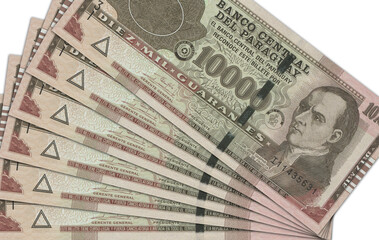 Paraguayan currency - Paraguayan guarani. Macro view of Paraguay paper money. Close-up Paraguayan...