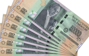Paraguayan currency - Paraguayan guarani. Macro view of Paraguay paper money. Close-up Paraguayan money