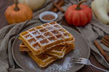 Fall breakfast with autumn waffles