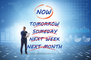 Concept of procrastination with now or later