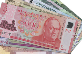 Paraguayan currency - Paraguayan guarani. Macro view of Paraguay paper money. Close-up Paraguayan money