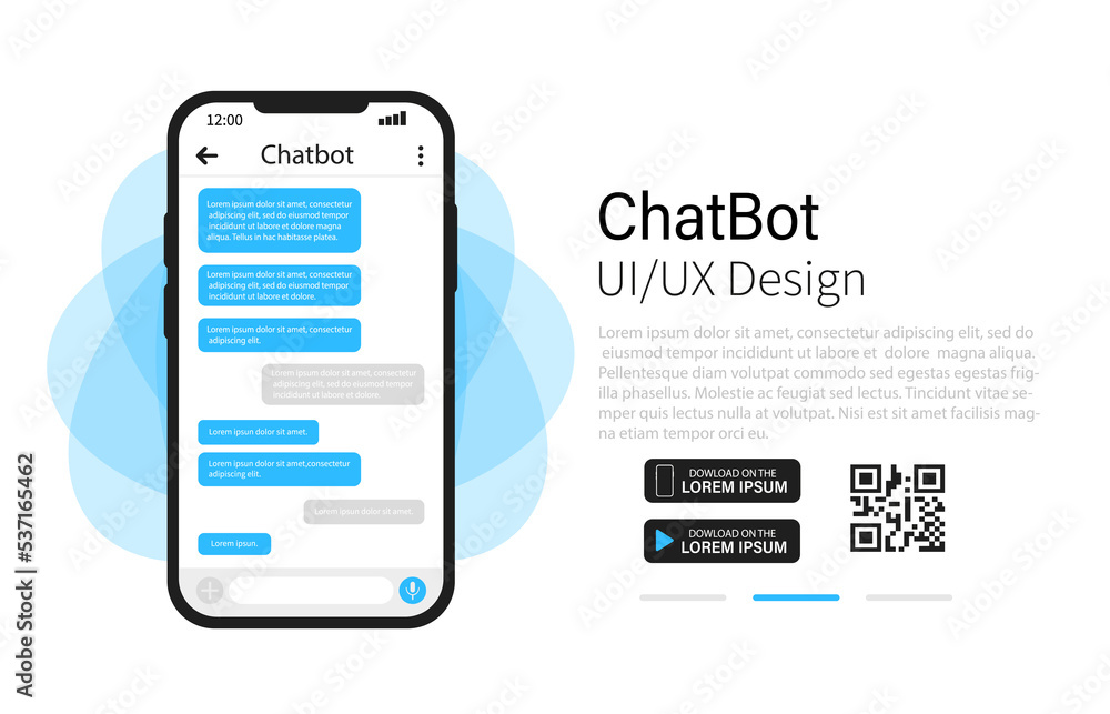 Poster chatbot is a device mockup using qr. vector illustration