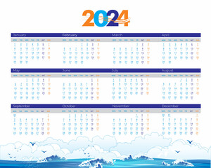 Calendar lunar for 2024 - obrazy, fototapety, plakaty