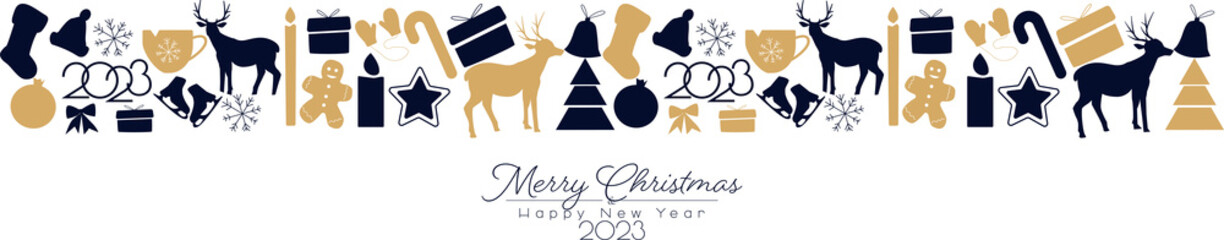 Merry Christmas and Happy New Year 2023 png banner.