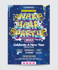 New Year Party Design Poster or Flyer Template in Graffiti Style