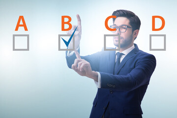 Multiple choice test question concept with business people
