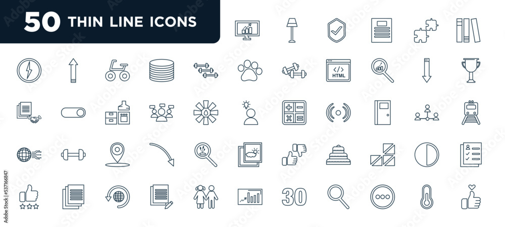 Aufkleber set of most common used 50 web icons in outline style. thin line icons such as analytics, exercise, 