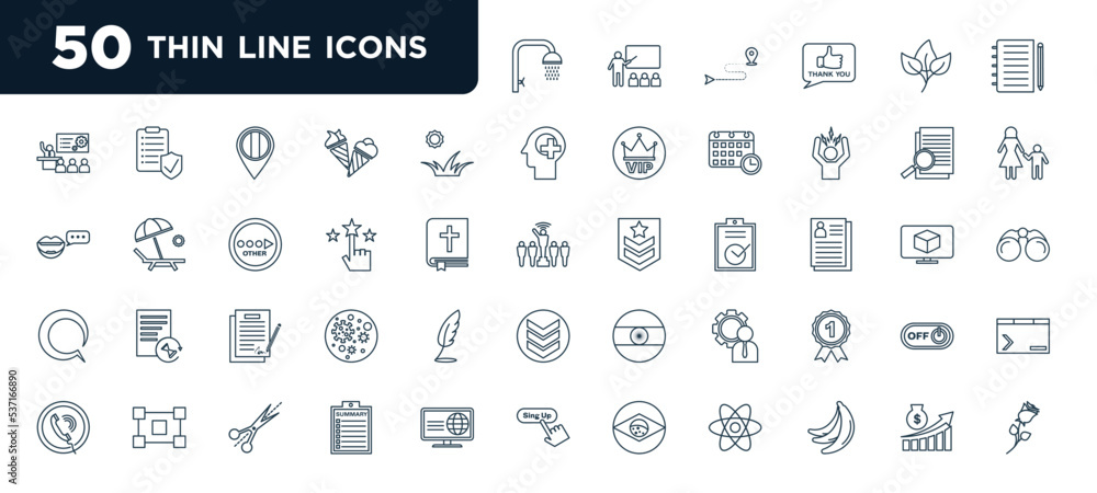 Aufkleber set of most common used 50 web icons in outline style. thin line icons such as shower, grass, rate, 