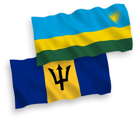 Flags of Republic of Rwanda and Barbados on a white background