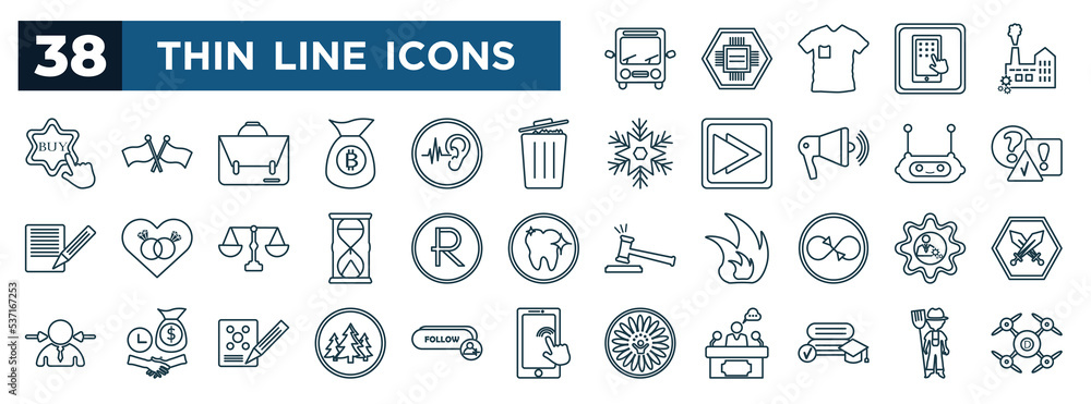 Aufkleber set of most common used web icons in outline style. thin line icons such as transportation, purchase