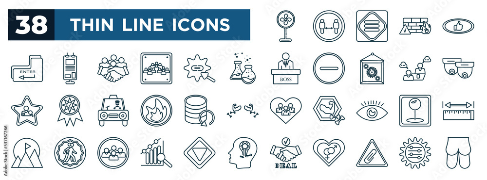 Aufkleber set of most common used web icons in outline style. thin line icons such as fan, enter, laboratory, 