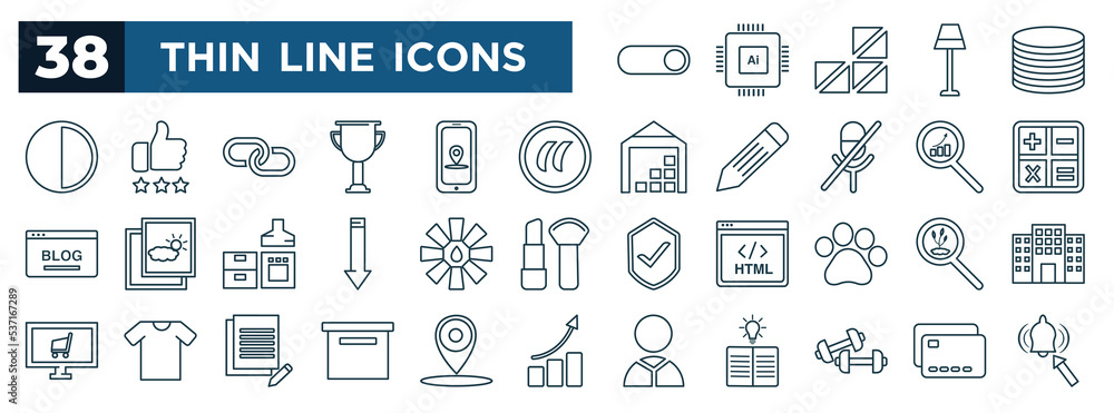 Aufkleber set of most common used web icons in outline style. thin line icons such as switch, black and white,