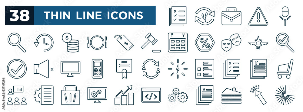 Poster set of most common used web icons in outline style. thin line icons such as test, magnifying glass, 