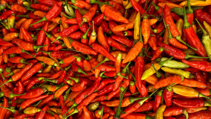 Stack of red hot chili pappers and green chili
