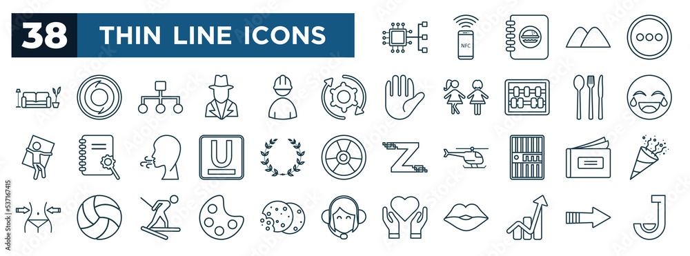 Poster set of most common used web icons in outline style. thin line icons such as cluster, living room, ut