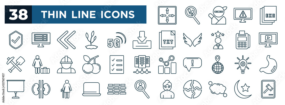 Aufkleber set of most common used web icons in outline style. thin line icons such as fit, verification, recei