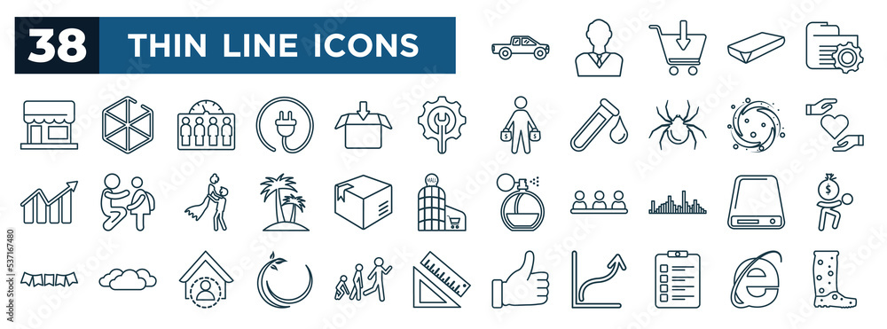 Poster set of most common used web icons in outline style. thin line icons such as pickup, marketplace, opt